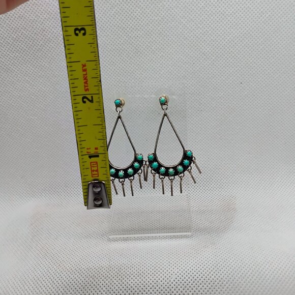 Vintage Zuni Snake Eye Turquoise Dangle Chandelier Earrings Sterling Silver - Picture 3 of 5
